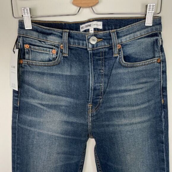 Re/Done x Revolve Originals High Rise Ankle Crop Jean Midnight Blue Dark Wash 26 - Picture 5 of 11